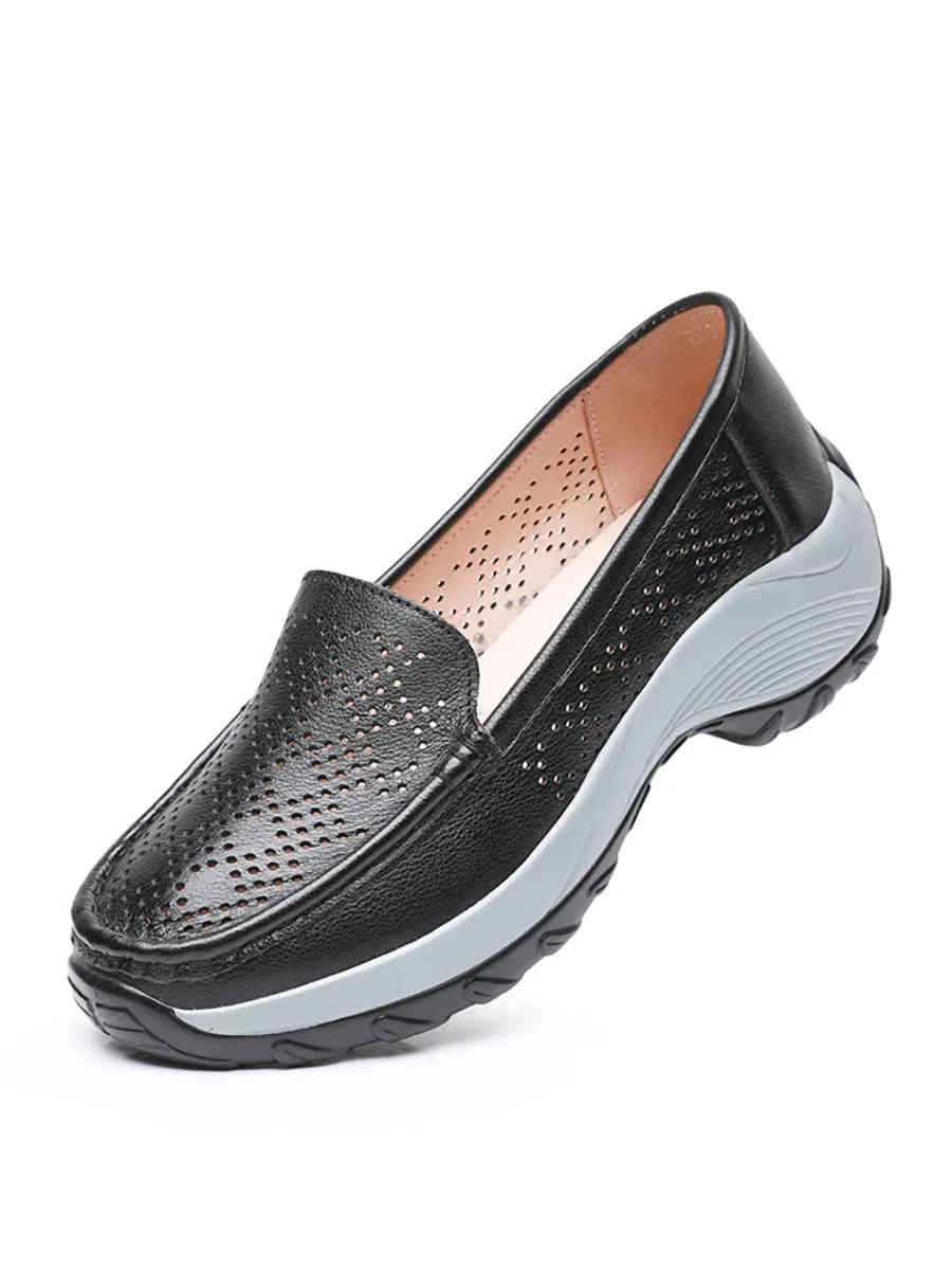Women Summer Leather Cutout Platform Shoes