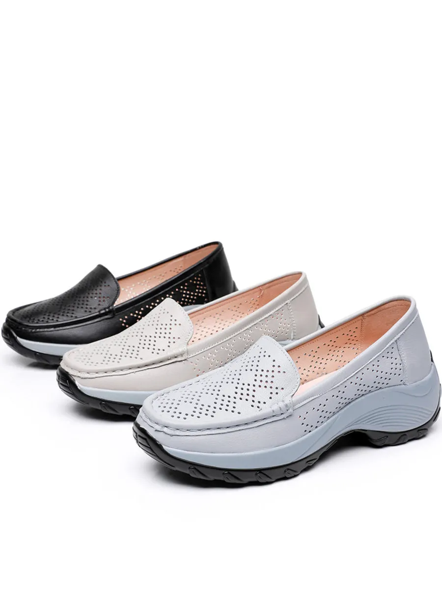 Women Summer Leather Cutout Platform Shoes
