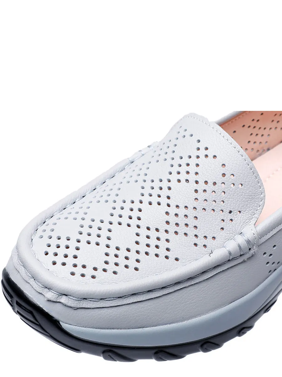 Women Summer Leather Cutout Platform Shoes