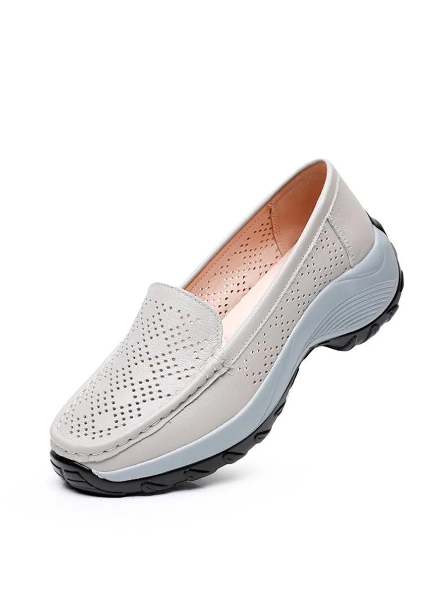 Women Summer Leather Cutout Platform Shoes