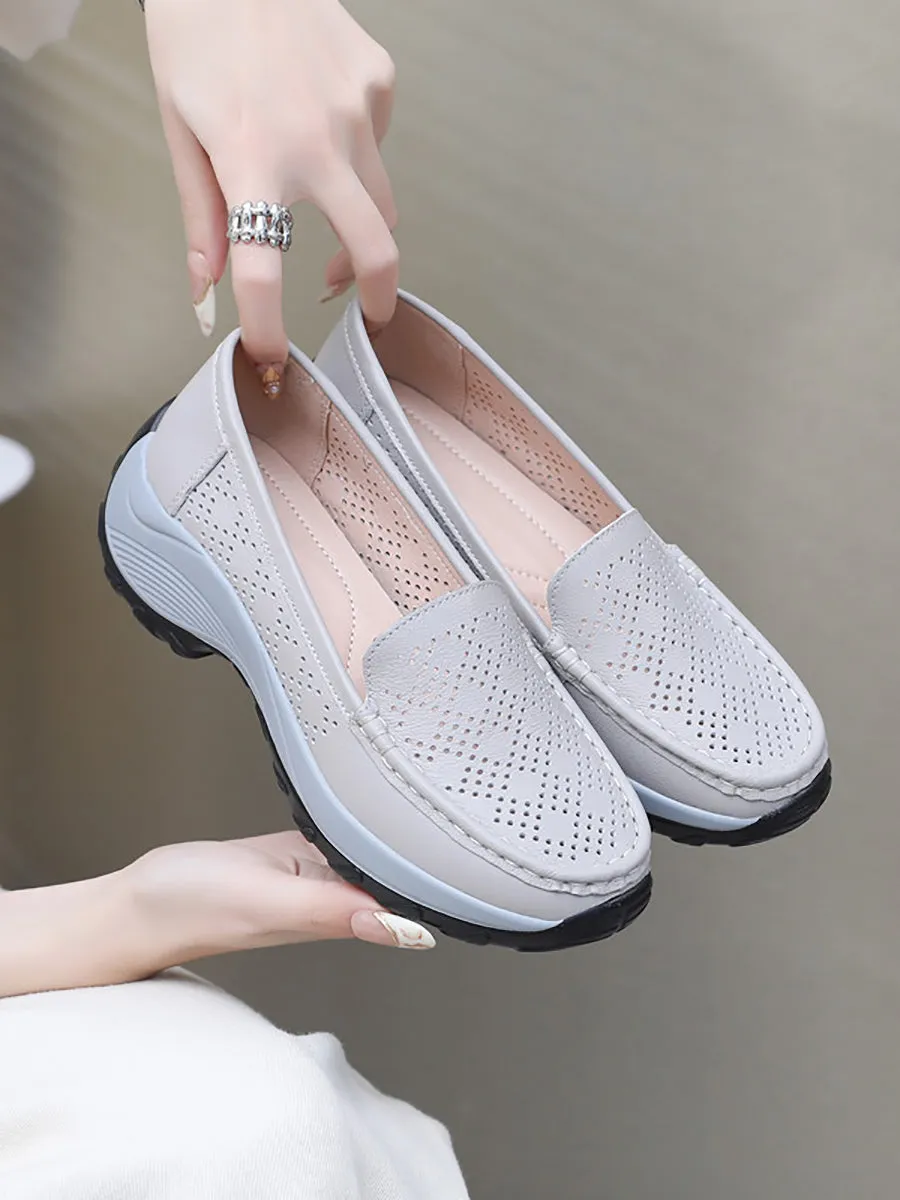 Women Summer Leather Cutout Platform Shoes