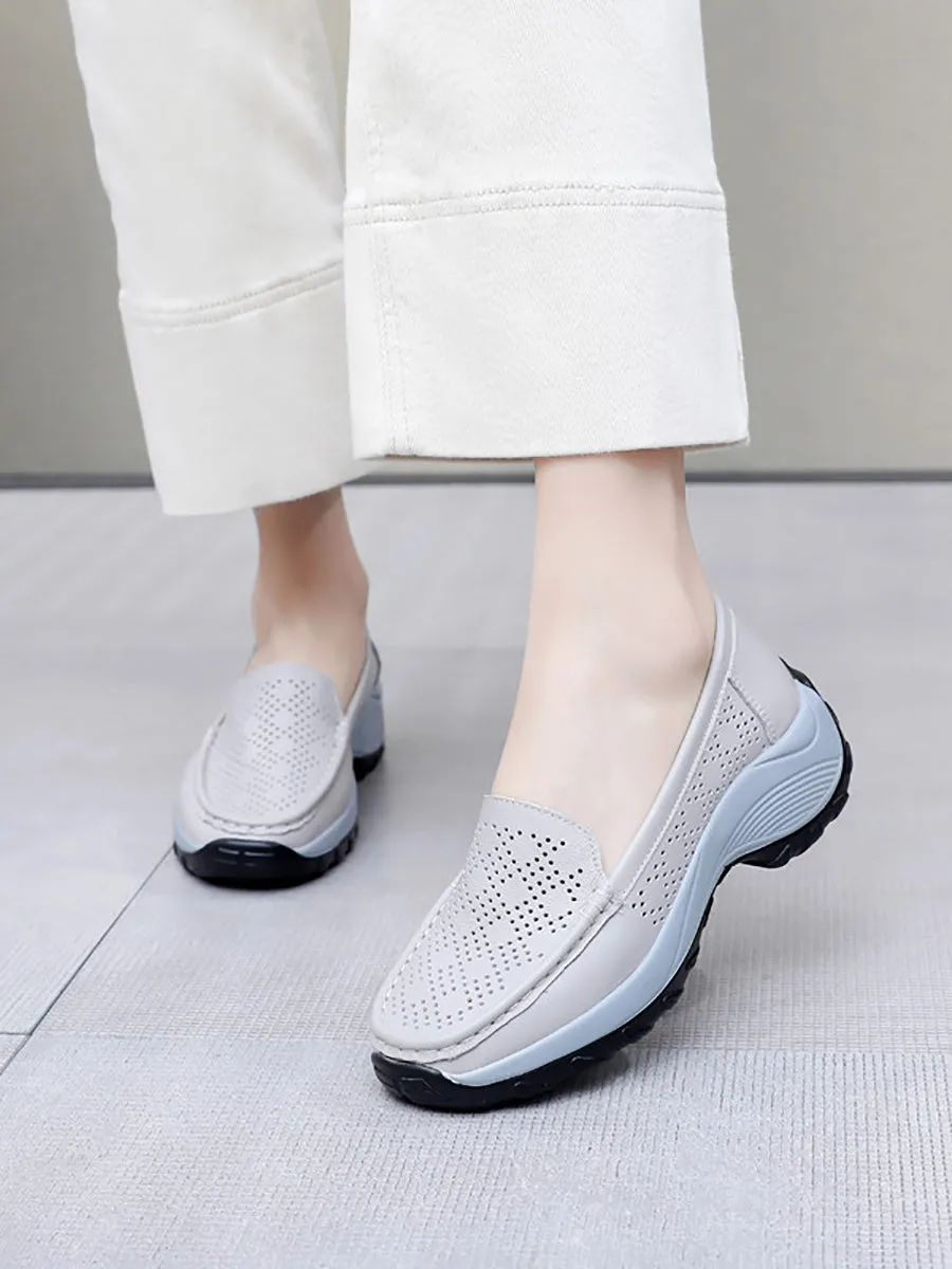 Women Summer Leather Cutout Platform Shoes