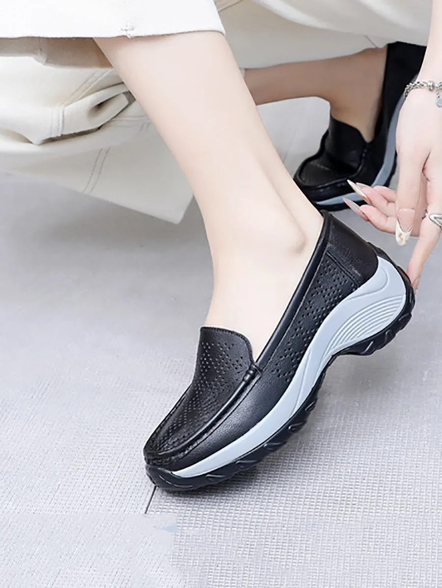 Women Summer Leather Cutout Platform Shoes