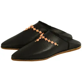 Women's Deco Pearls Black Moroccan Babouches Leather Slippers