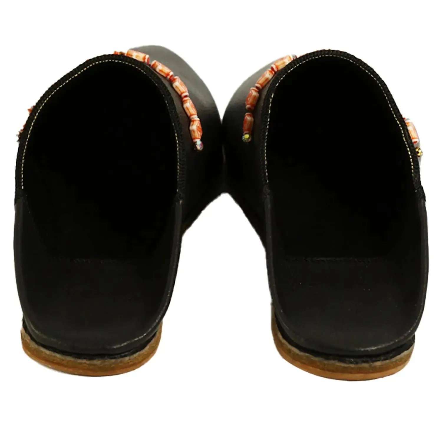 Women's Deco Pearls Black Moroccan Babouches Leather Slippers